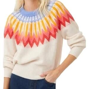 French Connection Womens Wool Blend Nordic Sweater XL Fair Isle Cozy Cobincore